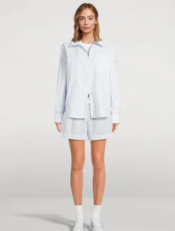 Zip-Front Shirt In Stripe Print